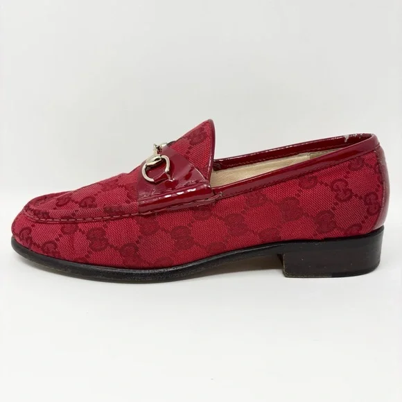 Gucci Horsebit 1953 Loafer GG Monogram Guccisma Red 7.5 Vintage Made in Italy - Picture 7 of 16